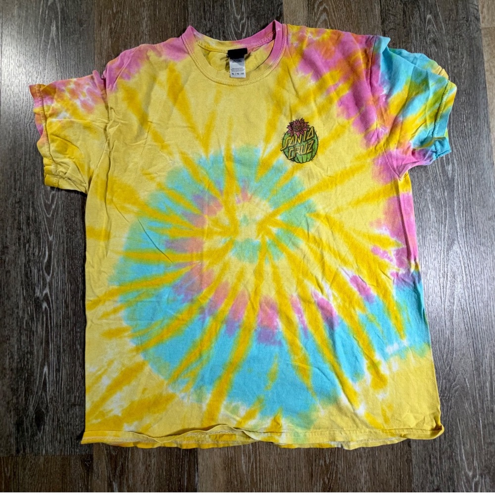 Santa Cruz T Shirt Mens XL Yellow Tie Dye Cactus Graphic Skate Short Sleeve Tee